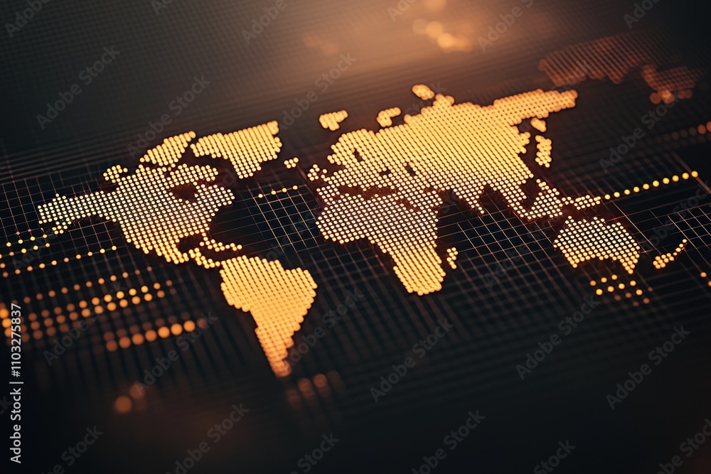 Poster global digital connectivity map virtual world infographic high-tech aerial view data visualization