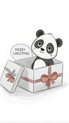 Obraz premium cute panda and giftbox merry christmas background