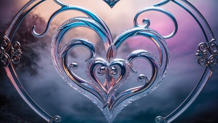 Silver Crystal Heart Ornament Romantic Home Decor Art