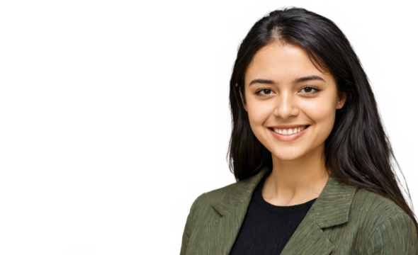Young indian woman portrait standing against transparent background She wearing brown blazer