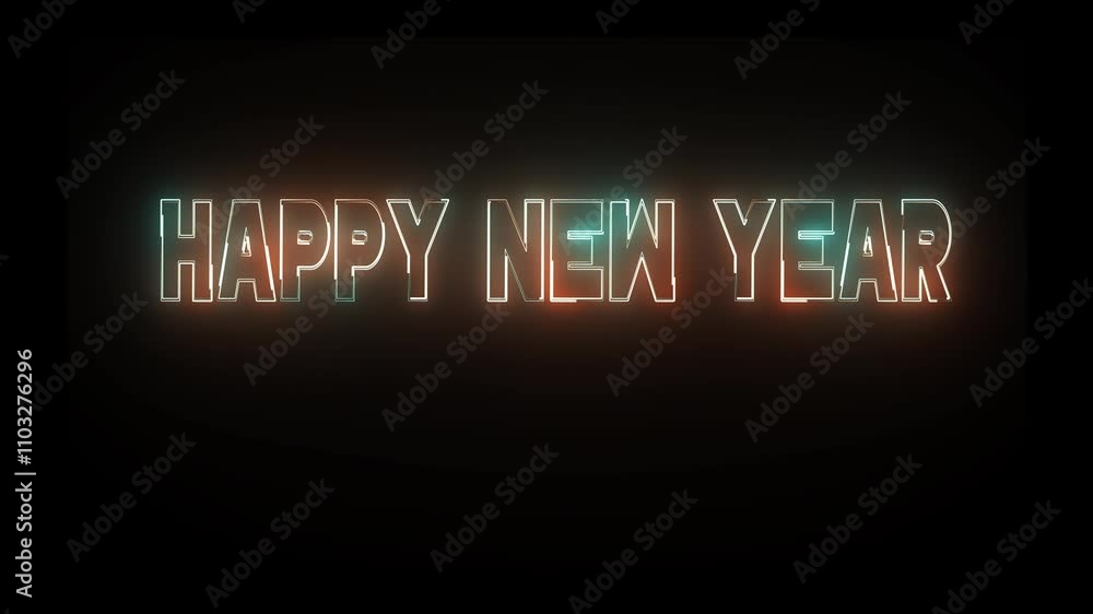 Poster text new year neon effect animation. animation looping glowing text for happy new year. new year ani