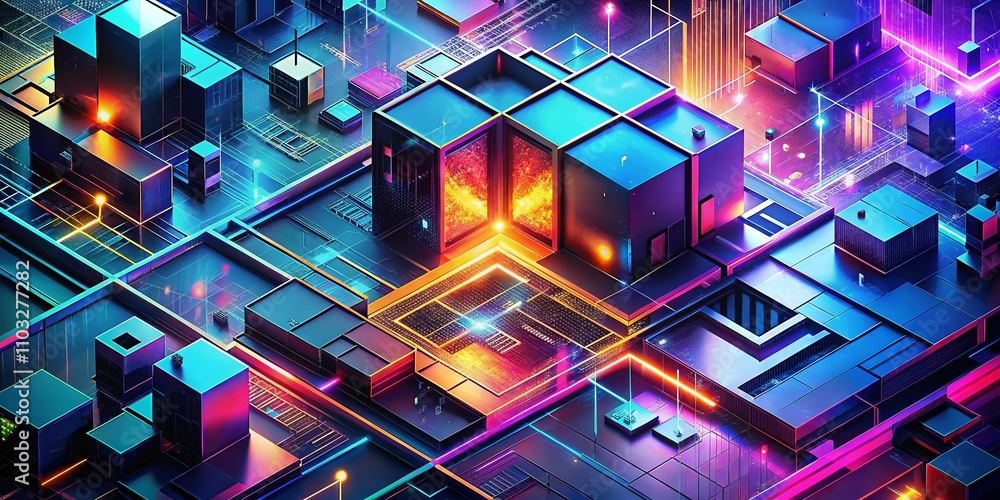 Poster abstract futuristic computer technology background for business use with gradient colors and geometr
