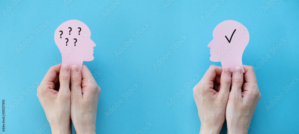 Poster conversation between people with questions and answers, a symbol for raising questions and getting a