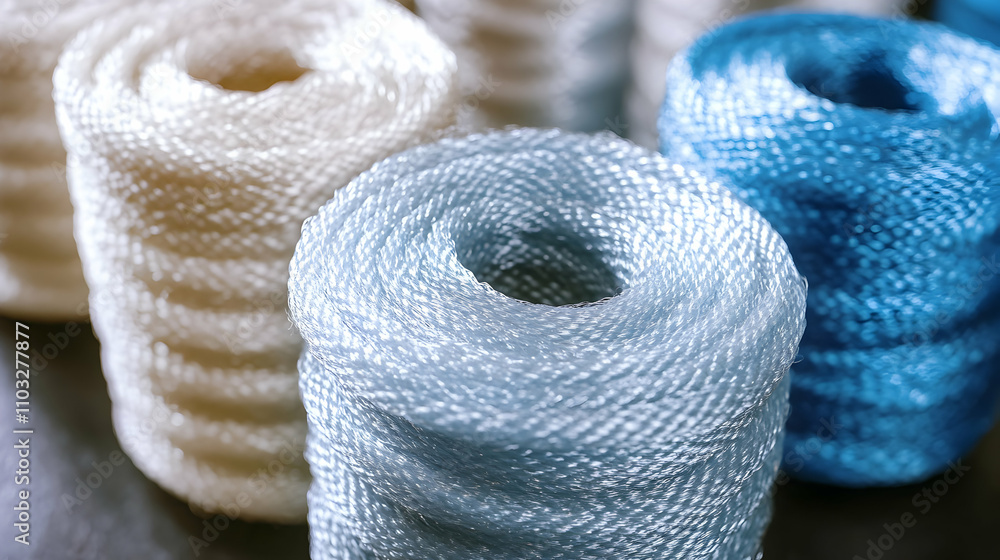Poster abstract textured background, coils of pastel-colored rope create a visually appealing pattern