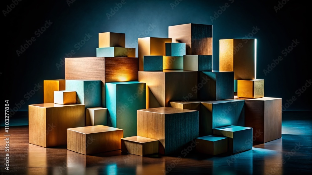 Poster abstract geometric blocks on a dark background - conceptual photography of shapes and depth for mode