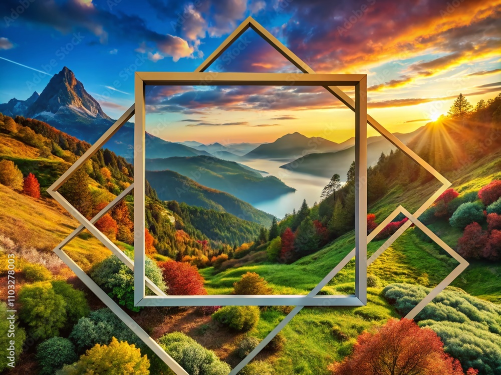 Poster abstract geometric frames with dynamic colorful speech elements in a modern landscape setting for gr