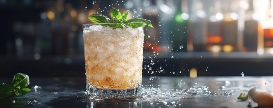 Crafting a unique cocktail in a lively bar setting Fresh ingredients, creative garnish, and expert mixology techniques create a refreshing and visually appealing drink This image showcases the art of