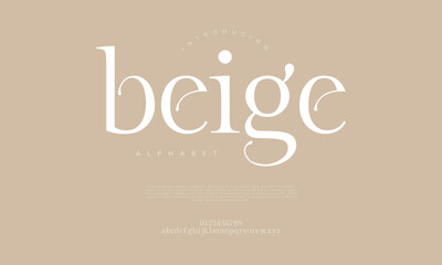 Beige typography beauty fashion elegant minimalist serif italic fonts decorative wedding vintage retro logos. Minimal luxury font alphabet logo. Vector illustration