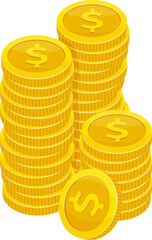 A stack of gold coins with a dollar sign on top