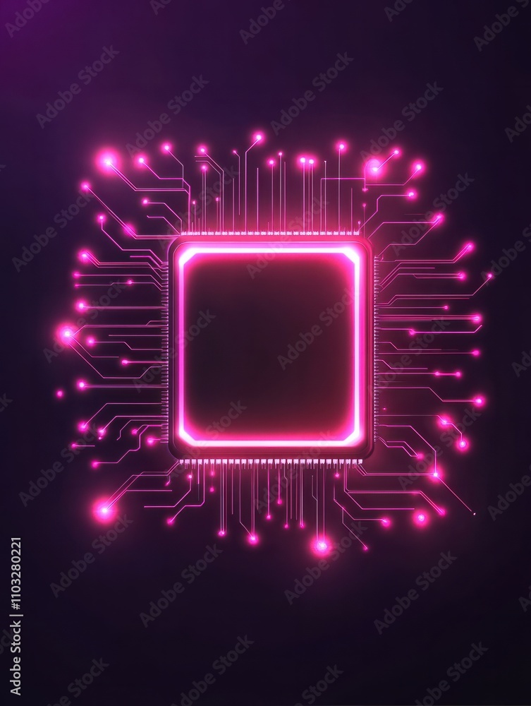 Poster cpu neon icon. elements of internet things set. simple icon for websites, web design, mobile app, in
