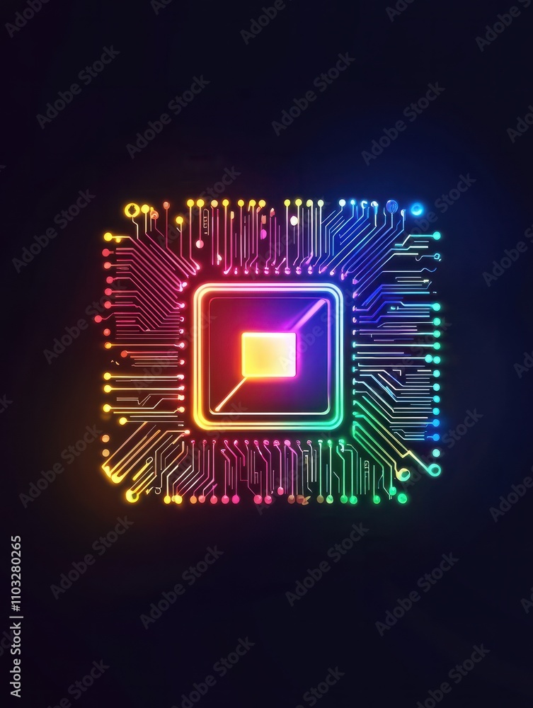 Poster cpu neon icon. elements of internet things set. simple icon for websites, web design, mobile app, in