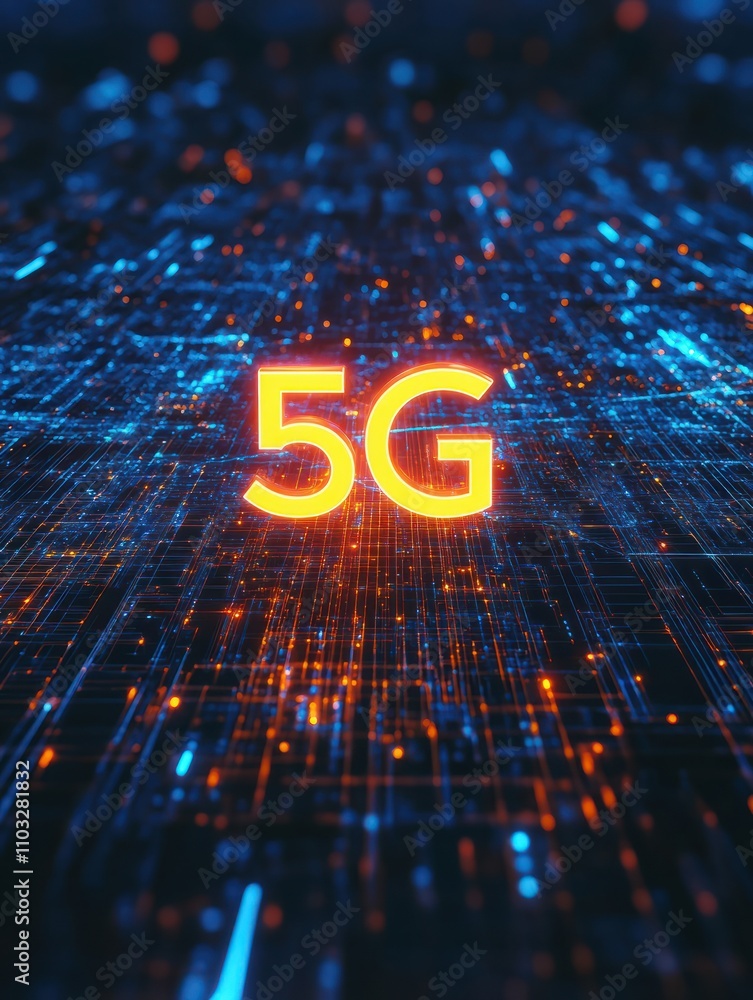 Poster creative glowing polygonal 5g internet background. hi-speed mobile internet concept. 3d rendering