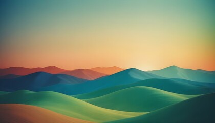 Colorido paisaje abstracto con colinas onduladas en vibrantes tonos de azul, verde, amarillo, naranja y rojo