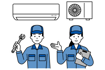 エアコンのトラブルを解決する修理業者の男女