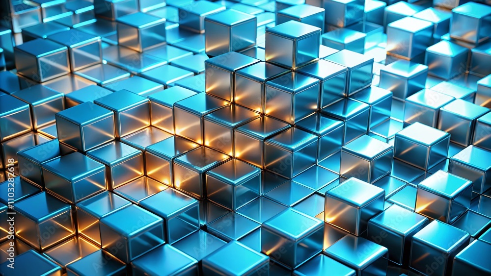 Poster abstract light blue cube grid with warm glowing highlights for a dynamic futuristic background in ur