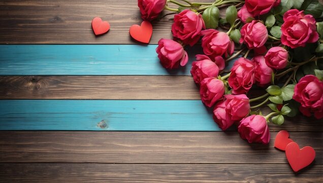 red tulips on wooden background