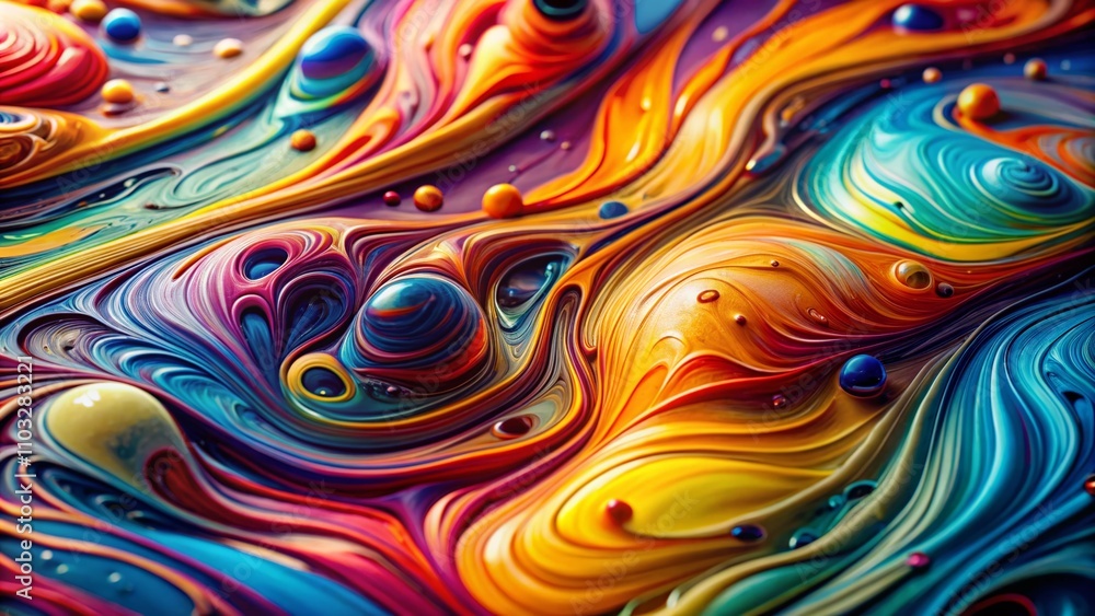 Poster abstract liquid surface in bold colors: vivid swirls and dynamic patterns captured in a striking clo