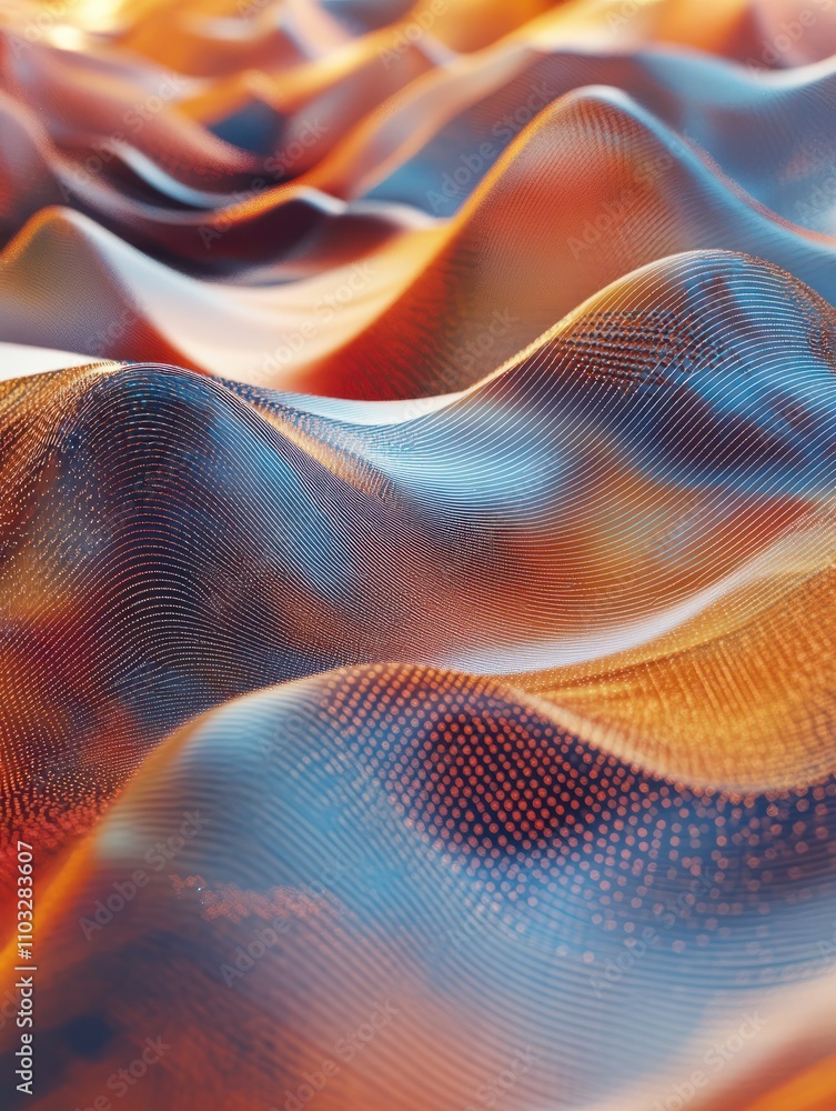 Poster digital background with wavy surface. 3d futuristic landscape with particles. sound waves data vecto