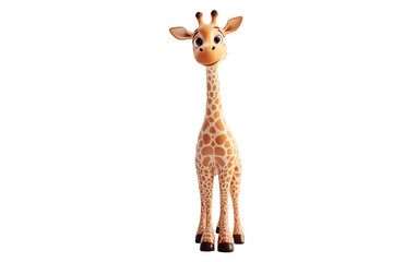 3d render of Giraffe isolated on transparent background. png. clipart. Smiling 3D giraffe character with a long neck, detailed pattern, and friendly face, ideal for animal theme and children’s designs