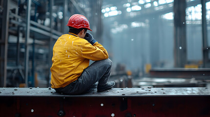 Worker Contemplates Industrial Landscape