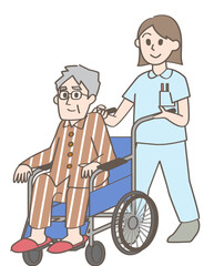 車椅子を押す人