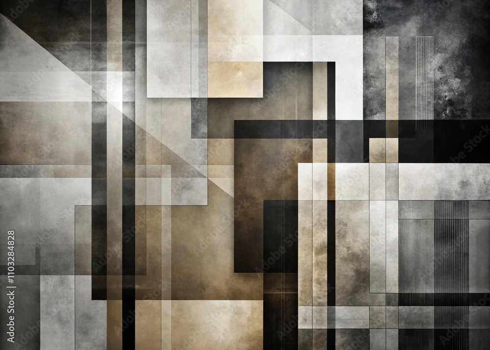 Poster abstract monochrome geometric retro artwork background featuring overlapping rectangles and curves i