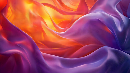Obraz premium Abstract Colorful Fabric, Shimmering Waves of Orange and Purple, Draped and Illuminated, Creating a Dreamlike Background