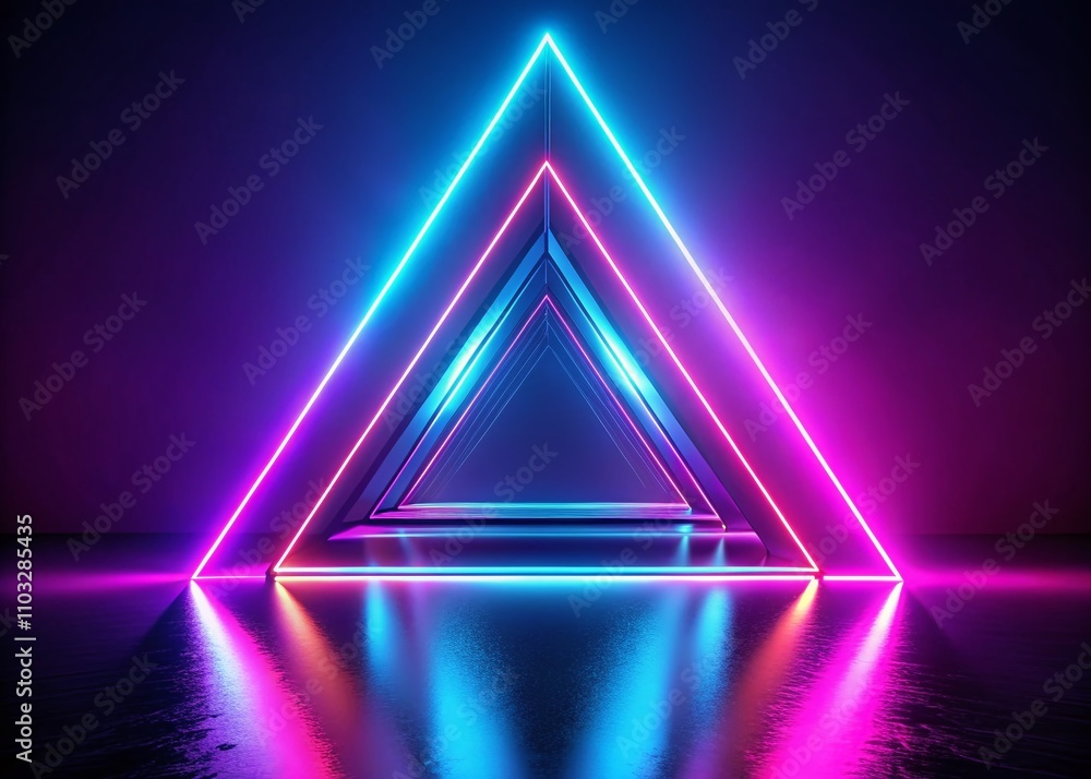 Poster abstract neon light triangle shape background with glowing lines in a minimalist three-dimensional r