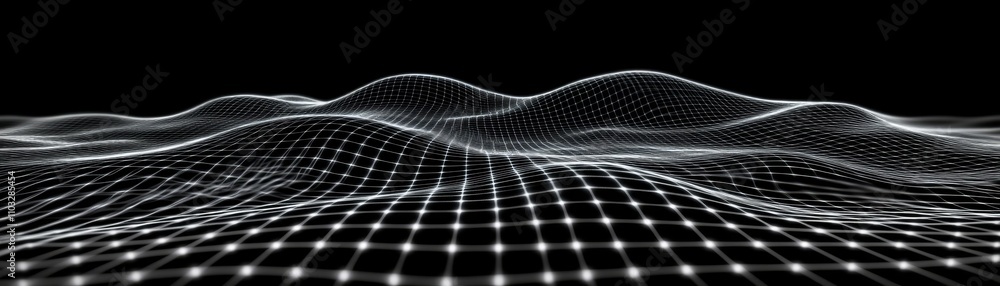 Poster abstract flowing waves and curves in modern digital art colorful dynamic lines shapes