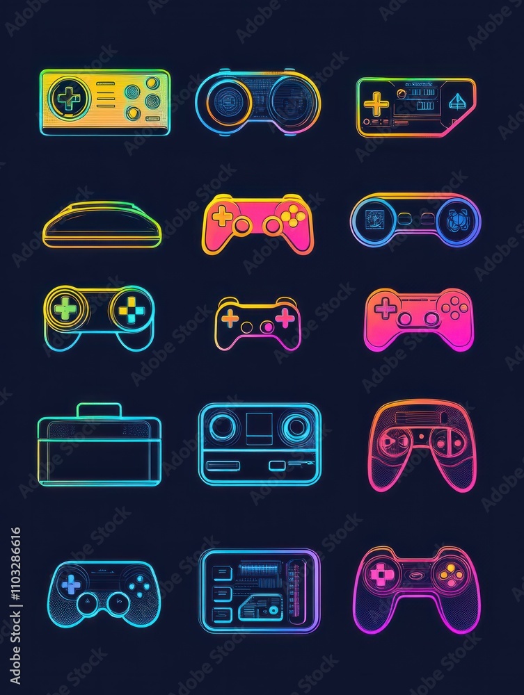 Poster game console multi color style icon. simple thin line, outline of internet things icons for ui and u