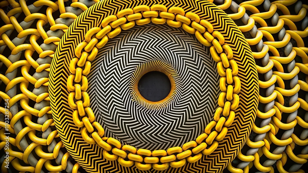 Aufkleber abstract pattern of yellow circles linked by zigzagging lines creating a circular chain, enhanced by