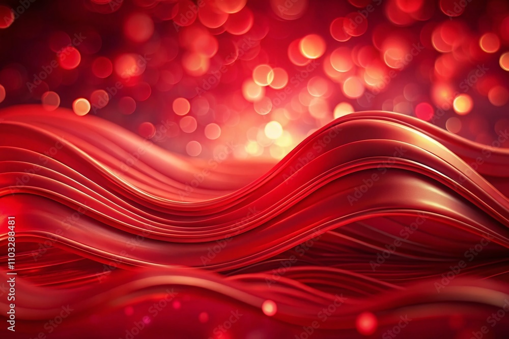 Poster abstract red volumetric curves on a vibrant red background with bokeh effect for stunning visual imp
