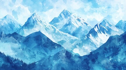 Obraz premium Watercolor Painting of Snow-Capped Mountain Range