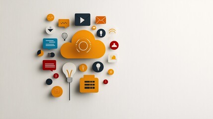 Innovative Online Learning Concepts Illustrated with Cloud Technology Icons and Colorful Graphics Representing Education in a Digital Environment