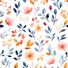 Floral flowers and beautiful colorful leaves wallpaper seamless pattern for interior decoration or background.
