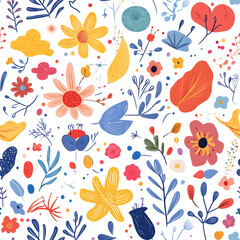 Floral flowers and beautiful colorful leaves wallpaper seamless pattern for interior decoration or background.