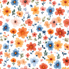 Floral flowers and beautiful colorful leaves wallpaper seamless pattern for interior decoration or background.