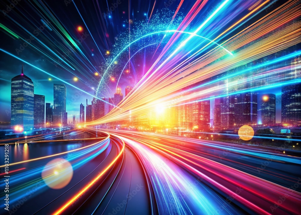 Poster abstract technological backdrop of ultrafast broadband and high-speed data transfer with dynamic mot