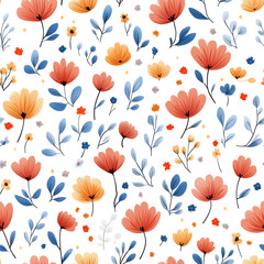Floral flowers and beautiful colorful leaves wallpaper seamless pattern for interior decoration or background.