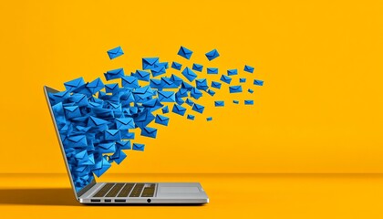 laptop with digital flying envelope icon , the concept of email marketing. electronic mail marketing.