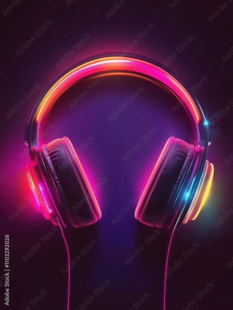 Poster headphones neon icon. elements of internet things set. simple icon for websites, web design, mobile 
