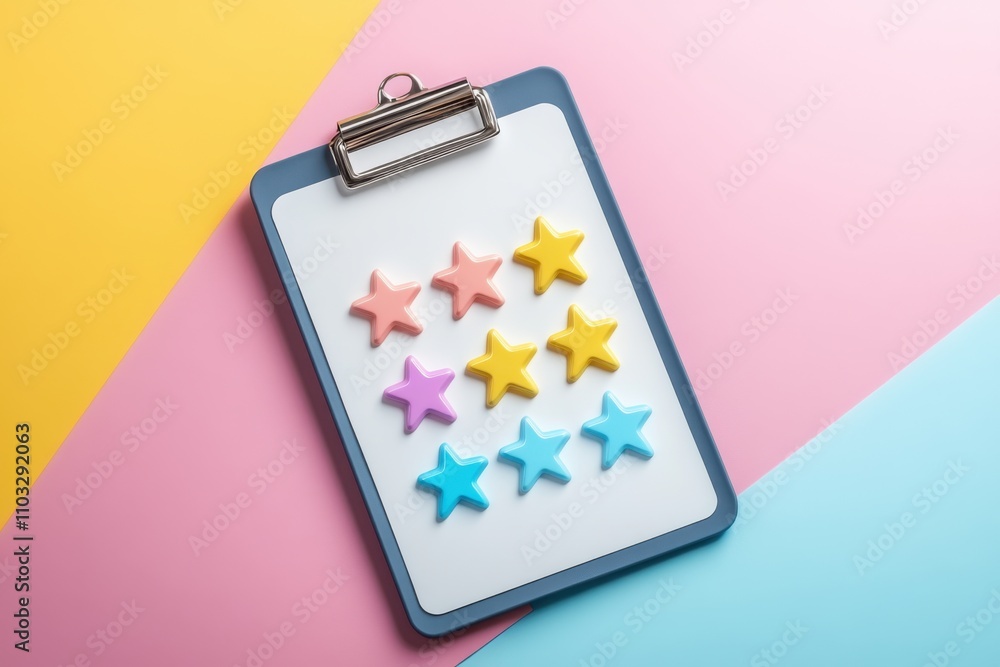 Poster a clipboard with a star rating system on it
