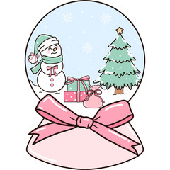 Christmas glove with snowman tree gift boxes coquette bow clipart, winter illustration