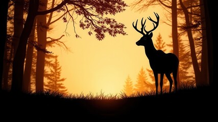 A beautiful silhouette of a deer standing gracefully in the forest, forest, serene, nature