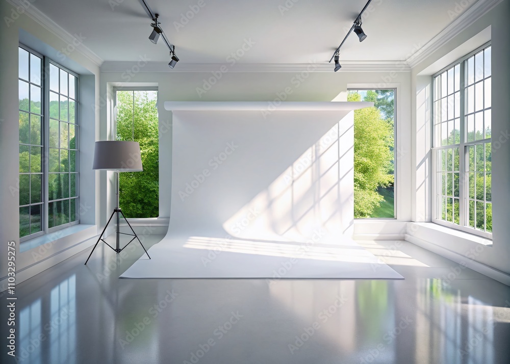 Poster abstract white studio background for product presentations with window shadows in a vacant room feat
