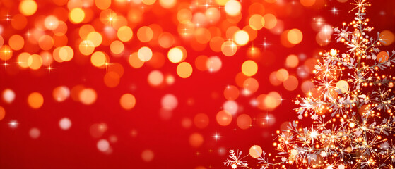 Festive Christmas Background with Sparkling Red Canvas and Bokeh Lights, Perfect for Holiday Cards and New Year Greetings. Merry christmas. Happy New Year.