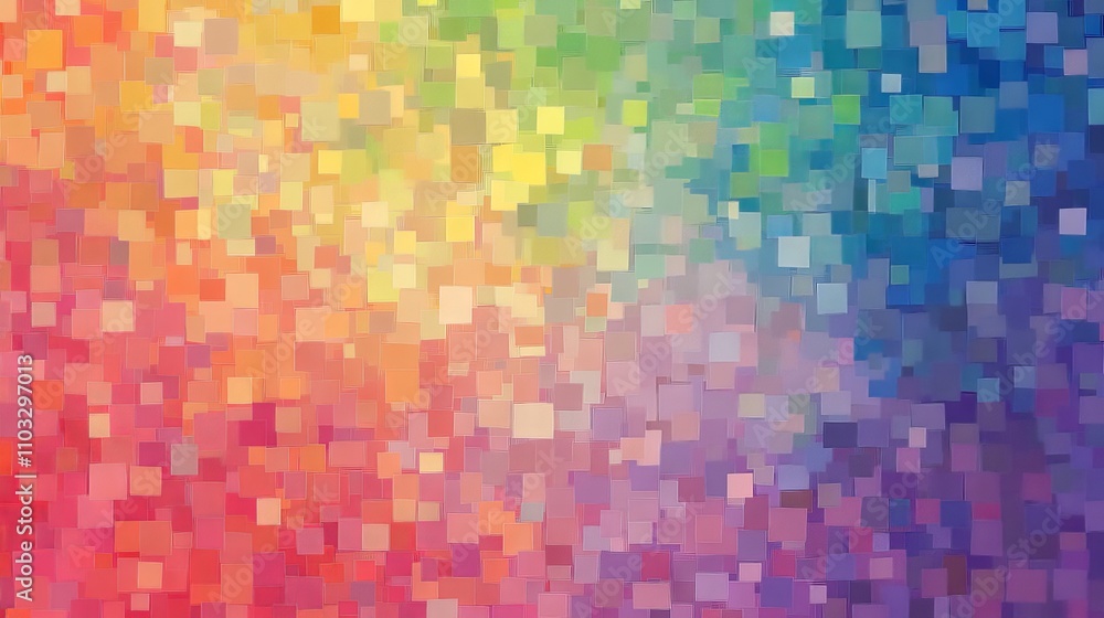 Poster vibrant pixel rainbow background seamless multicolor digital pattern with bright gradient squares fo