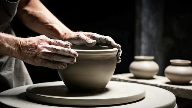 A potter in his workshop crafting a pot