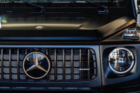 Closeup of Mercedes-AMG G 63 V8 biturbo car