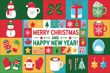 Vector illustrations with a Merry Christmas and Happy New Year 